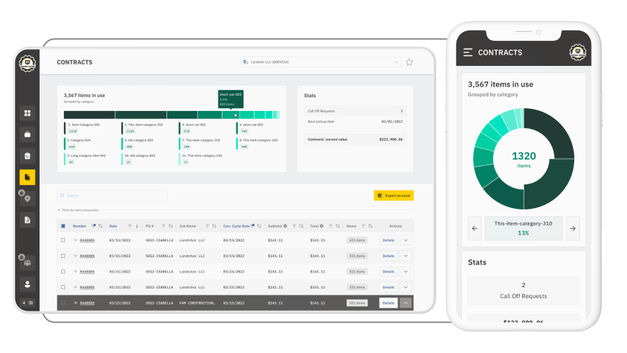 UI mockups of an ERP portal enterprise app for both desktop and mobile