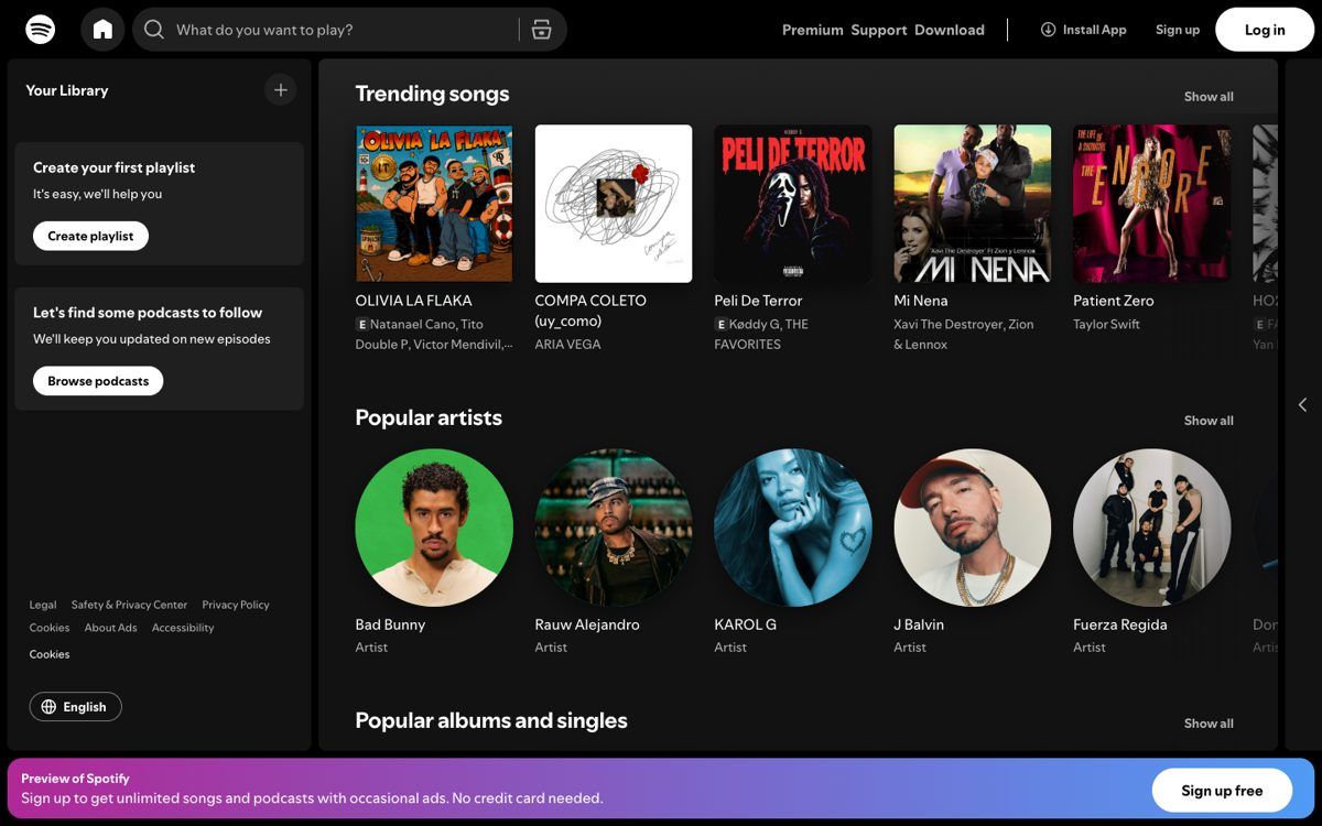 Spotify web player in the browser