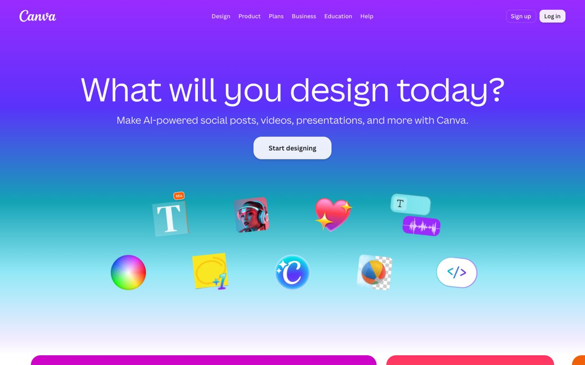 Canva homepage asking what you will design today